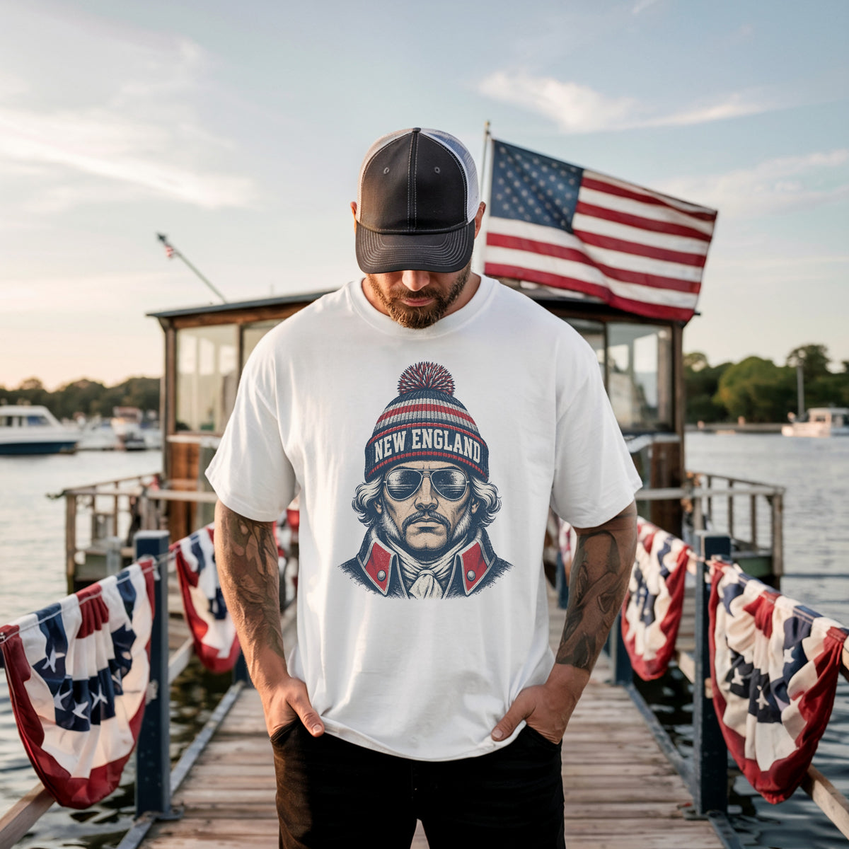 New England Vintage Character Football Graphic T-shirt
