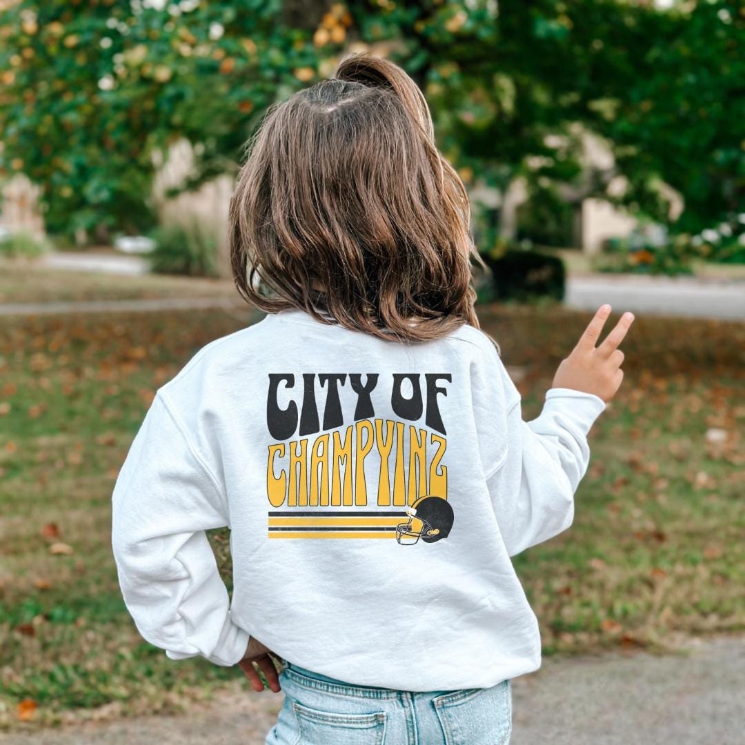 Pittsburgh Youth Football Sweatshirt, Trendy Kid Pittsburgh Fan Shirts, Pittsburgh Football Crewneck, Pittsburgh Hoodie Black and Yellow