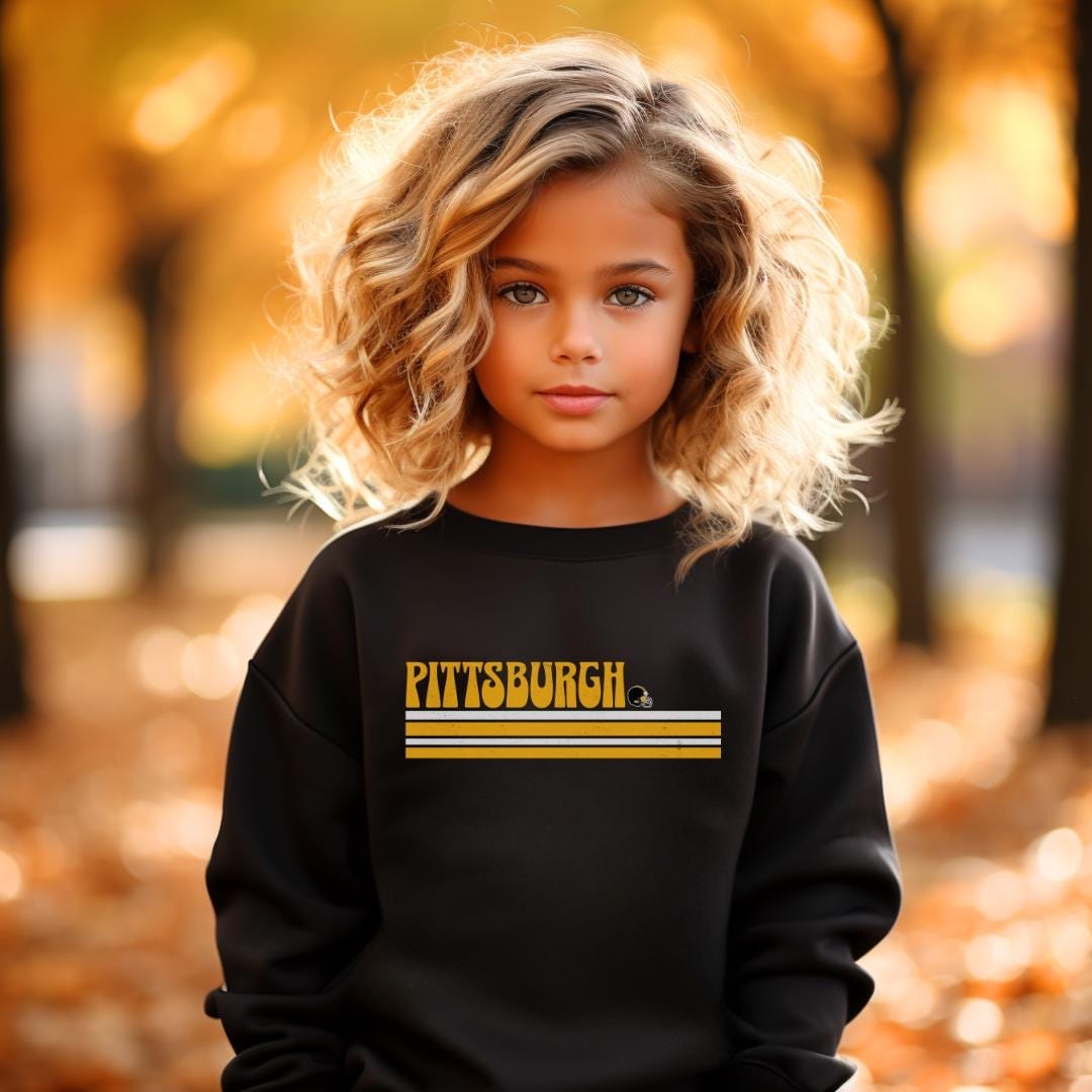 Pittsburgh Youth Football Sweatshirt, Trendy Kid Pittsburgh Fan Shirts, Pittsburgh Football Crewneck, Pittsburgh Hoodie Black and Yellow