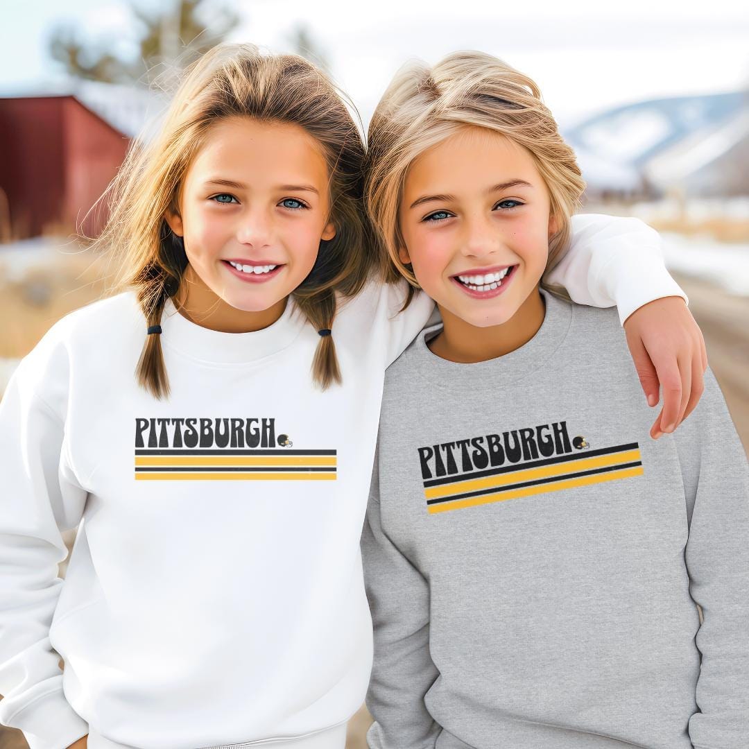 Pittsburgh Youth Football Sweatshirt, Trendy Kid Pittsburgh Fan Shirts, Pittsburgh Football Crewneck, Pittsburgh Hoodie Black and Yellow