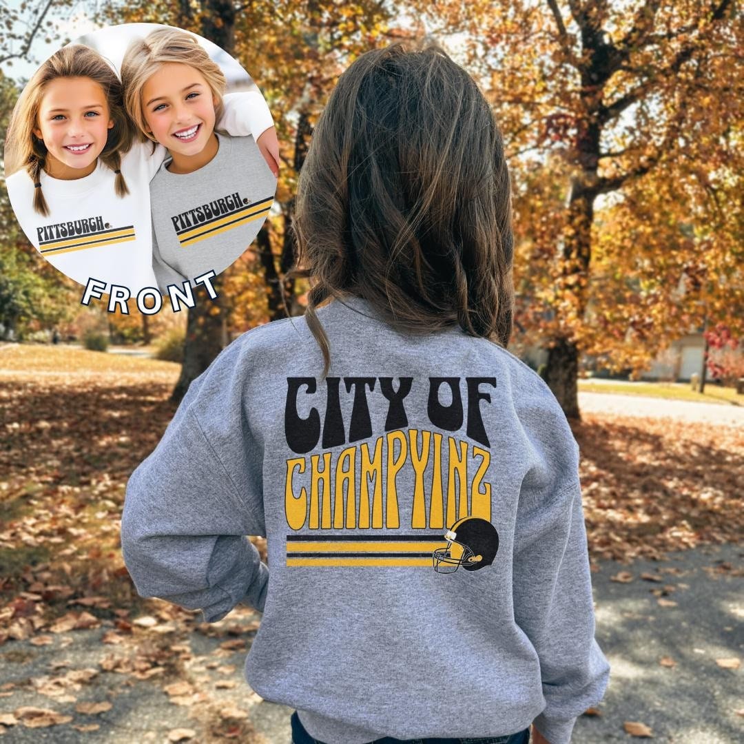 Pittsburgh Youth Football Sweatshirt, Trendy Kid Pittsburgh Fan Shirts, Pittsburgh Football Crewneck, Pittsburgh Hoodie Black and Yellow