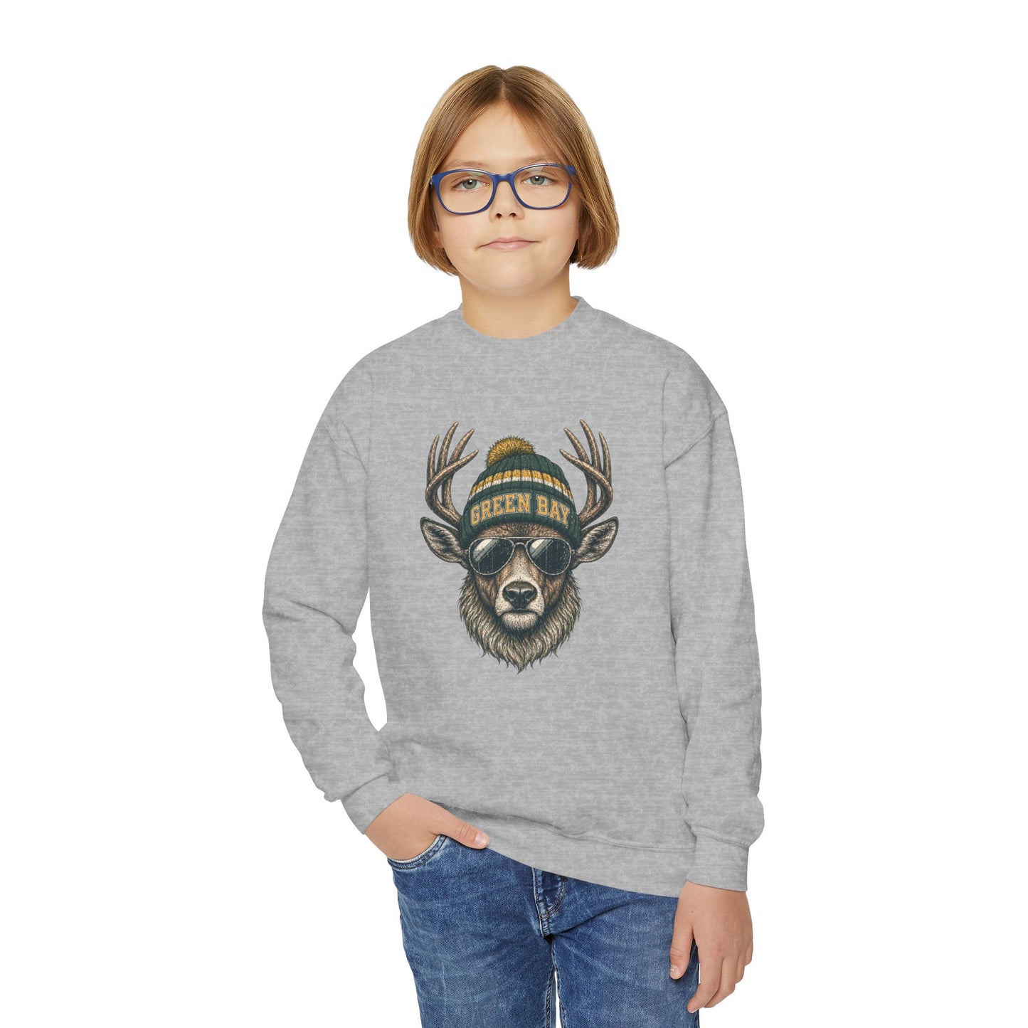 Green Bay Retro Woodland Football Graphic Youth Sweatshirt
