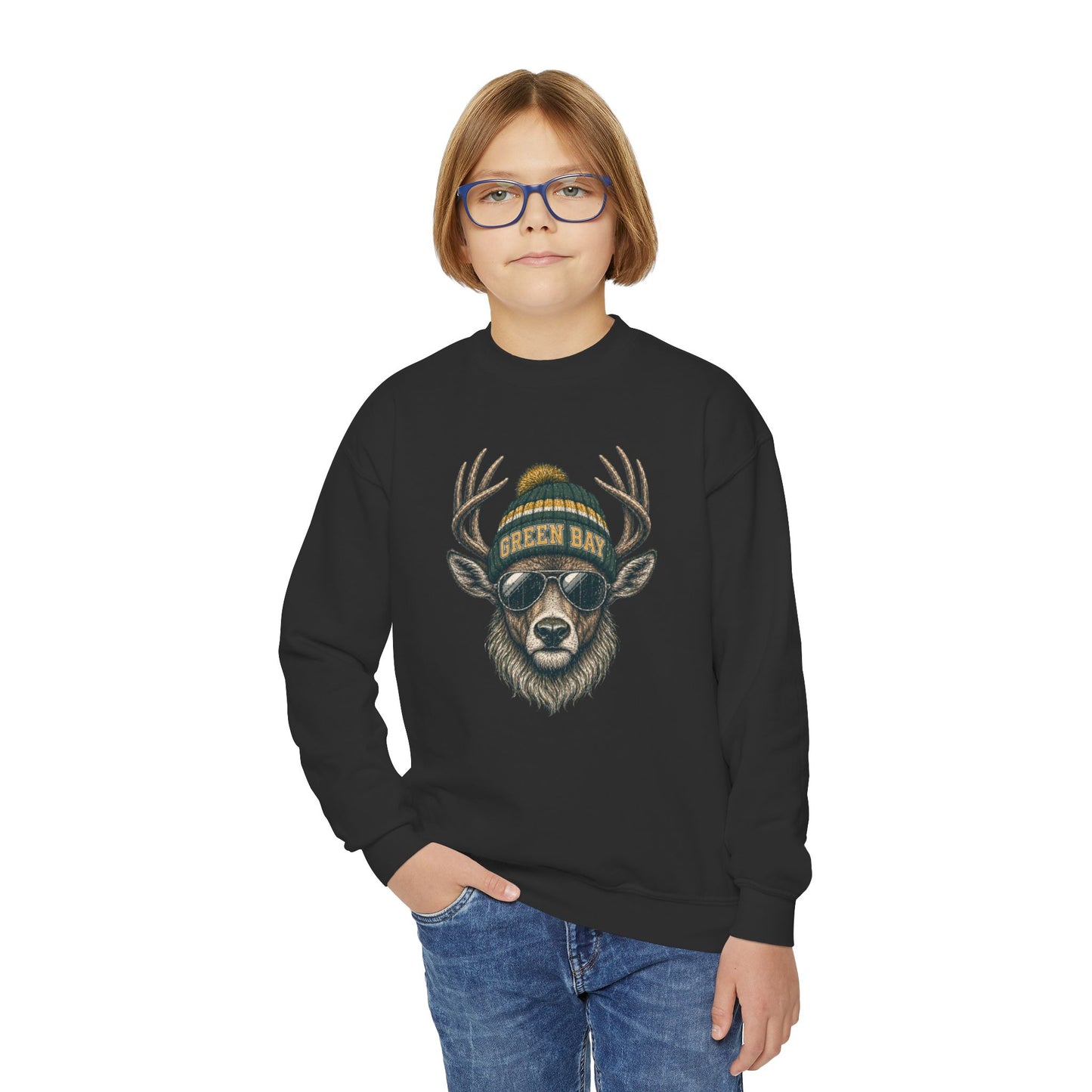 Green Bay Retro Woodland Football Graphic Youth Sweatshirt