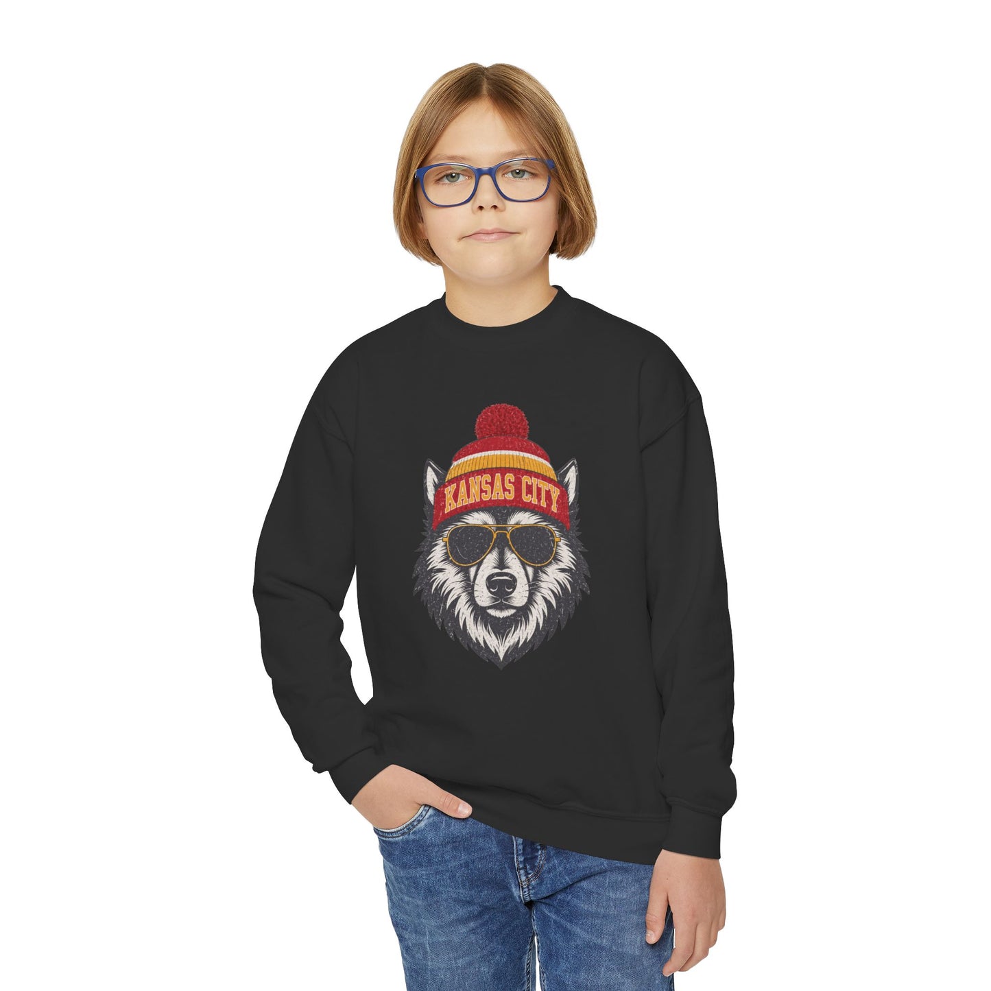 Kansas City Vintage Character Football Graphic Youth Sweatshirt