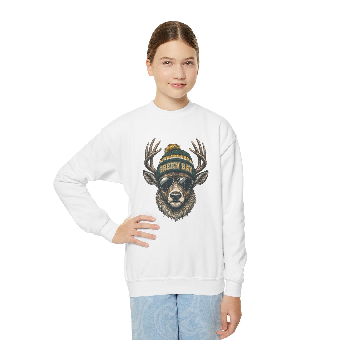 Green Bay Retro Woodland Football Graphic Youth Sweatshirt