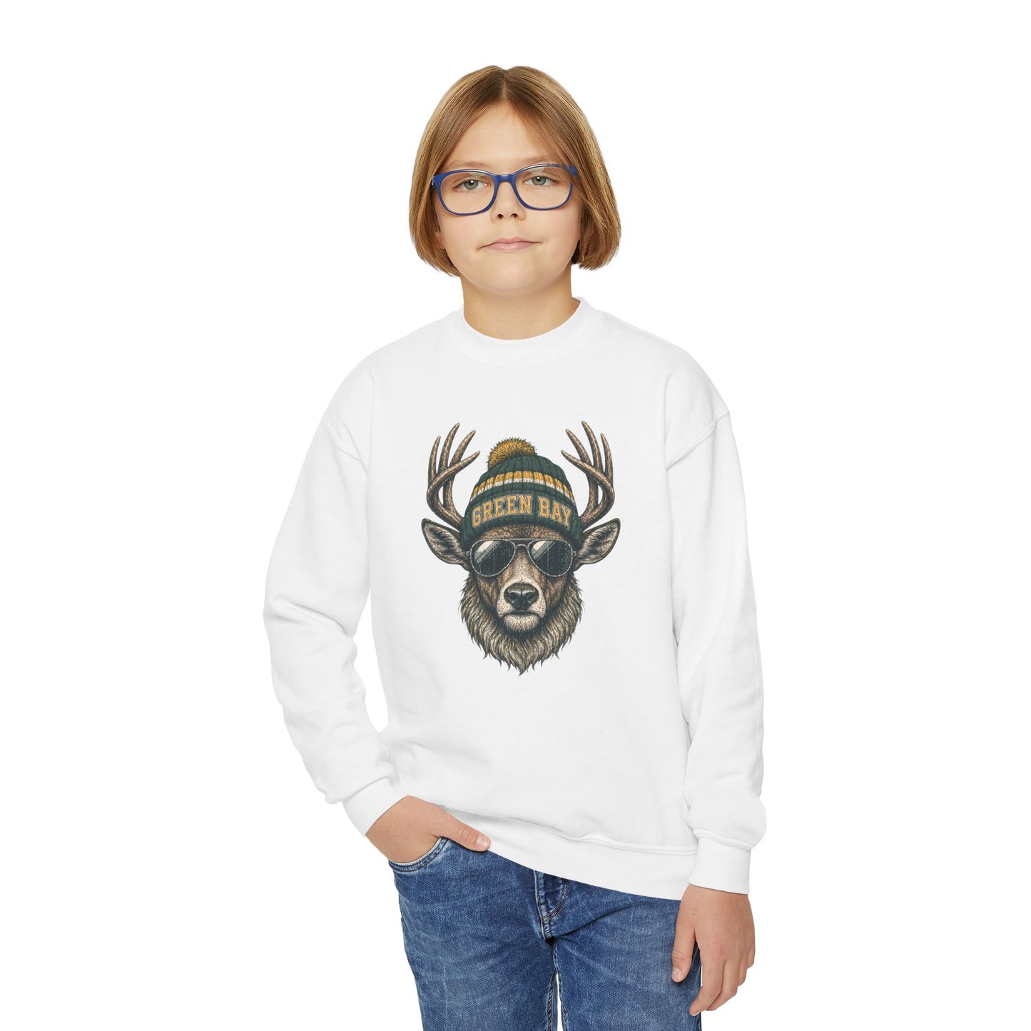 Green Bay Retro Woodland Football Graphic Youth Sweatshirt