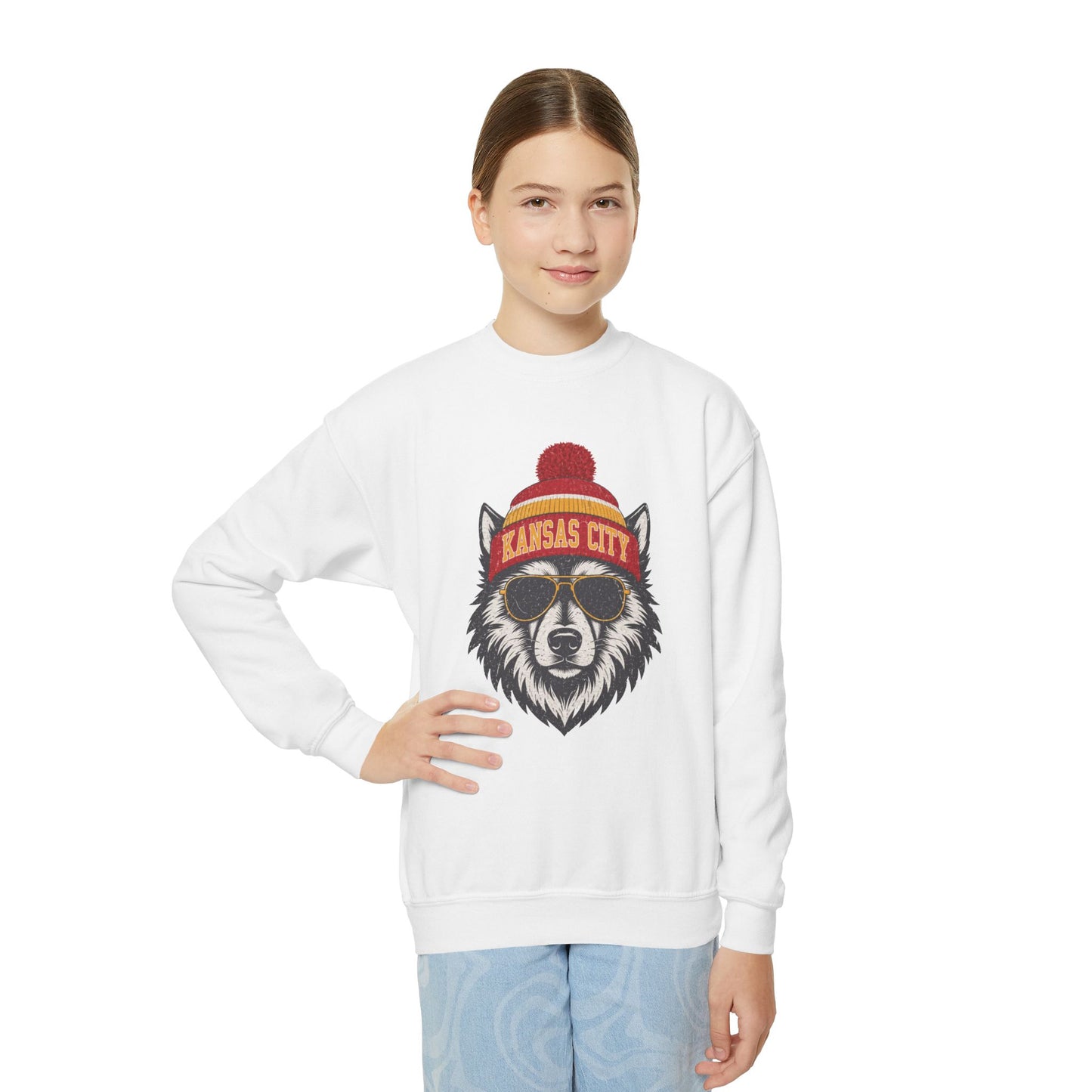 Kansas City Vintage Character Football Graphic Youth Sweatshirt