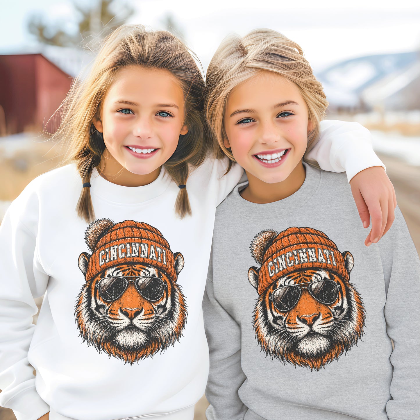 Cincinnati Retro Character Football Graphic Youth Sweatshirt