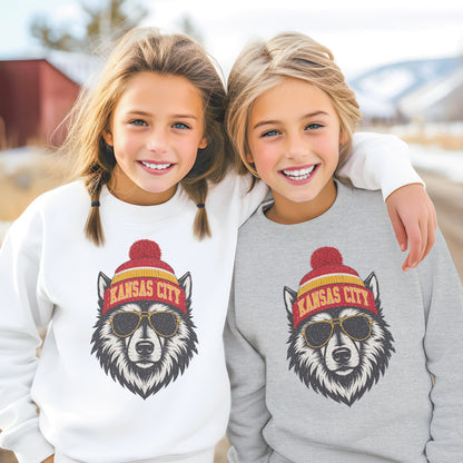 Kansas City Vintage Character Football Graphic Youth Sweatshirt