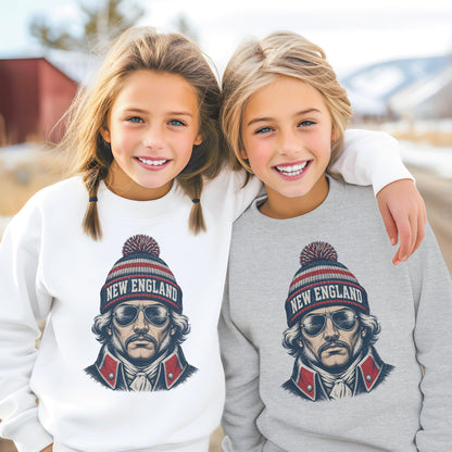 New England Vintage Character Football Graphic Youth Sweatshirt