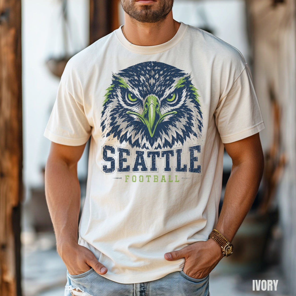 Seattle Vintage Character Football Graphic T-shirt