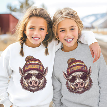 Washington Vintage Character Football Graphic Youth Sweatshirt