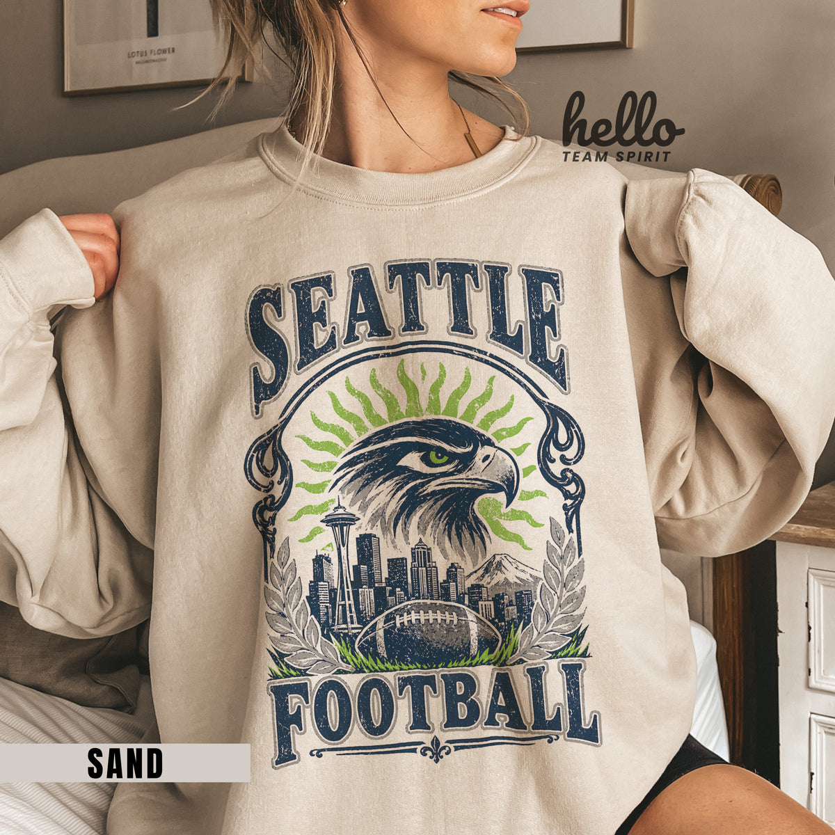 Seattle Retro Spirit Character Football Graphic Sweatshirt