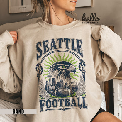 Seattle Retro Spirit Character Football Graphic Sweatshirt