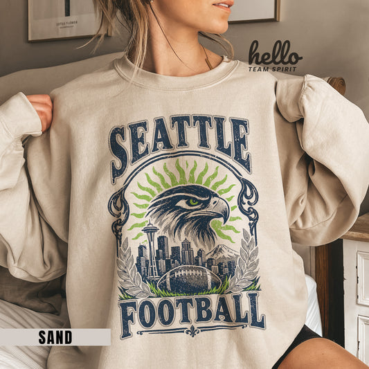 Seattle Retro Spirit Character Football Graphic Sweatshirt