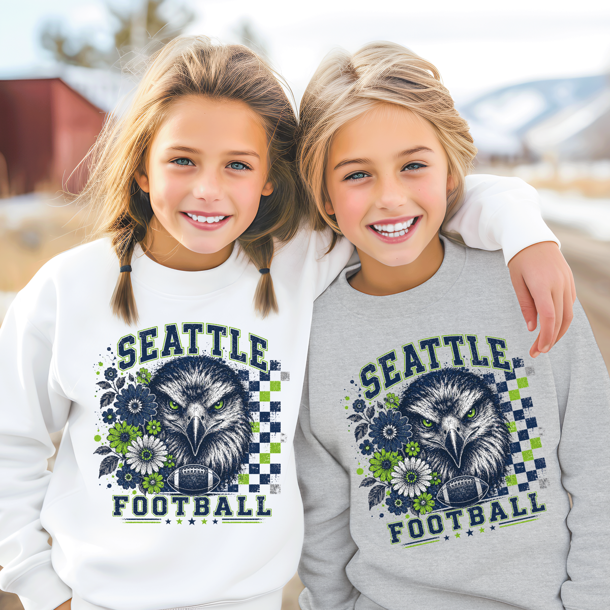 Seattle Checkered Football Graphic Youth Sweatshirt