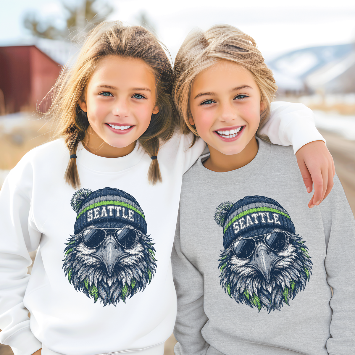 Seattle Vintage Character Football Graphic Youth Sweatshirt