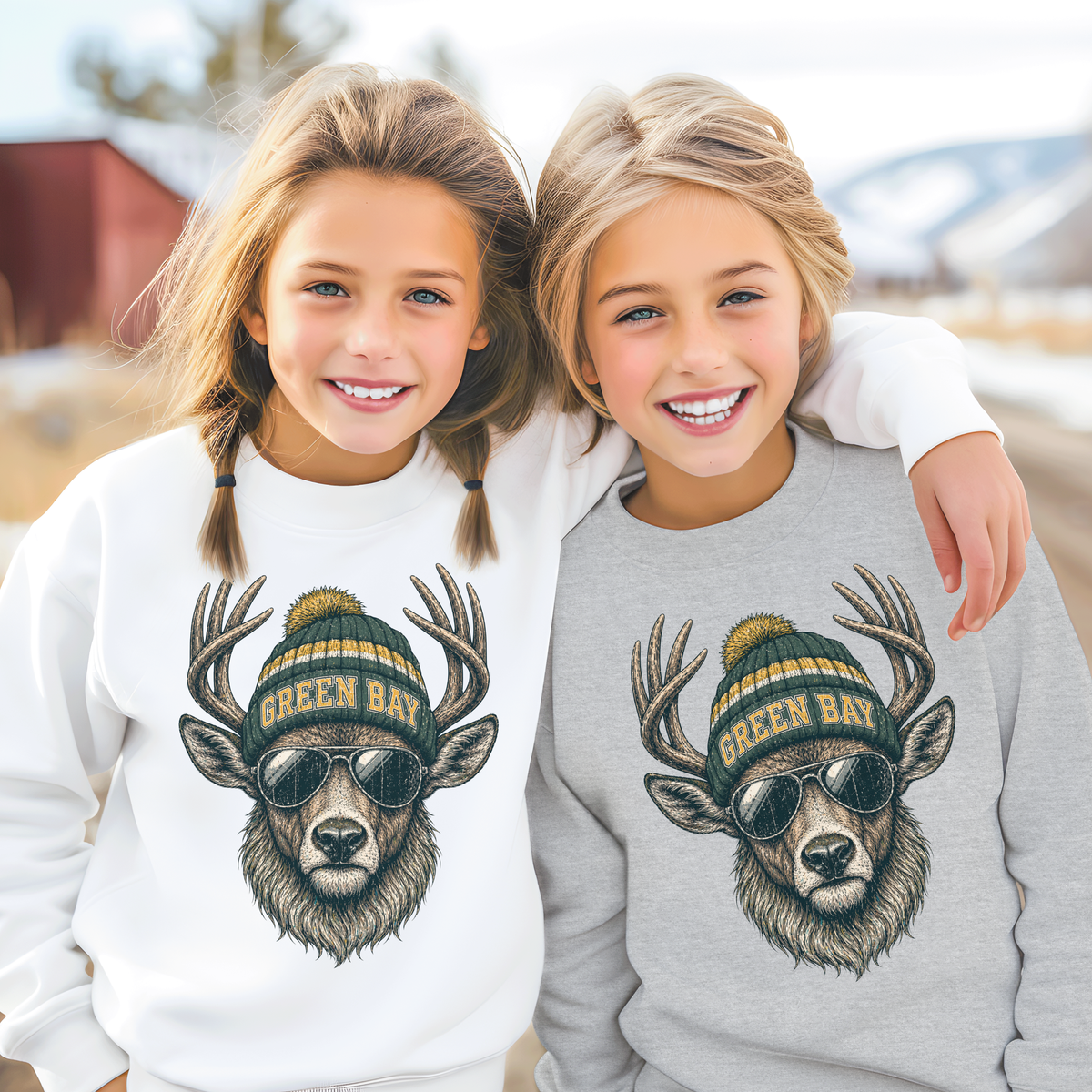 Green Bay Retro Woodland Football Graphic Youth Sweatshirt