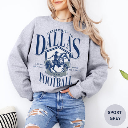 Vintage Dallas Football Sweatshirt, Retro Dallas Texas Crewneck, Game Day Pullover, Football Sunday Shirt, Dallas Fan Gift