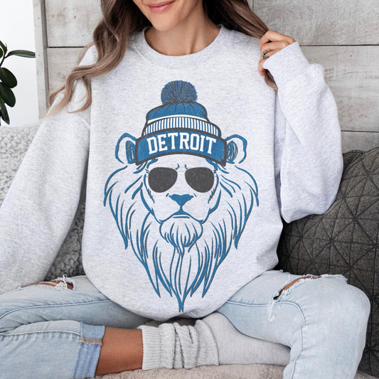 Detroit Football Crewneck Sweatshirt, Unisex Detroit Sweatshirt, Lion Mascot Shirt, Trendy Game Day Gift, Detroit Football Fan