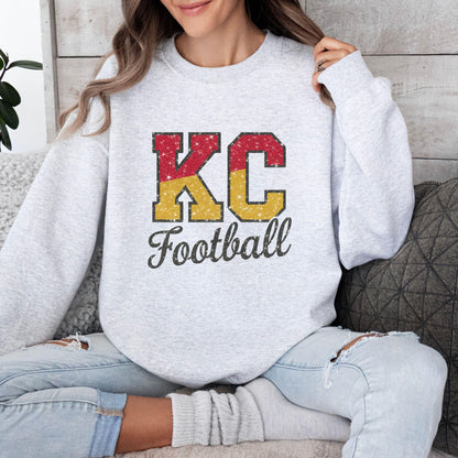 Kansas City Faux Glitter Football Sweatshirt, KC Football Faux Glitter, Kansas City Football Fan Gift, Women's Kansas City Sweatshirt