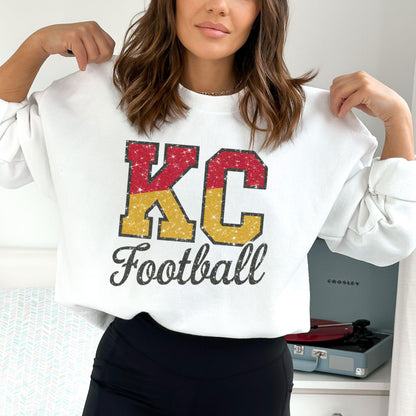 Kansas City Faux Glitter Football Sweatshirt, KC Football Faux Glitter, Kansas City Football Fan Gift, Women's Kansas City Sweatshirt