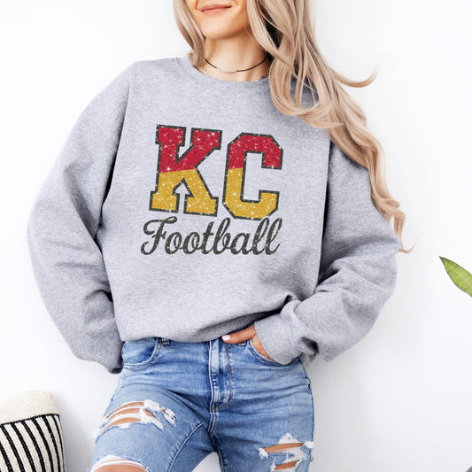 Kansas City Faux Glitter Football Sweatshirt, KC Football Faux Glitter, Kansas City Football Fan Gift, Women's Kansas City Sweatshirt