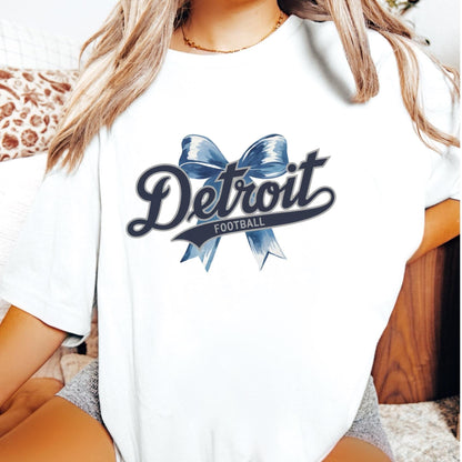 Detroit Football Bow Croquette Comfort Colors Tshirt, Detroit Fan Gift, Detroit Game Day