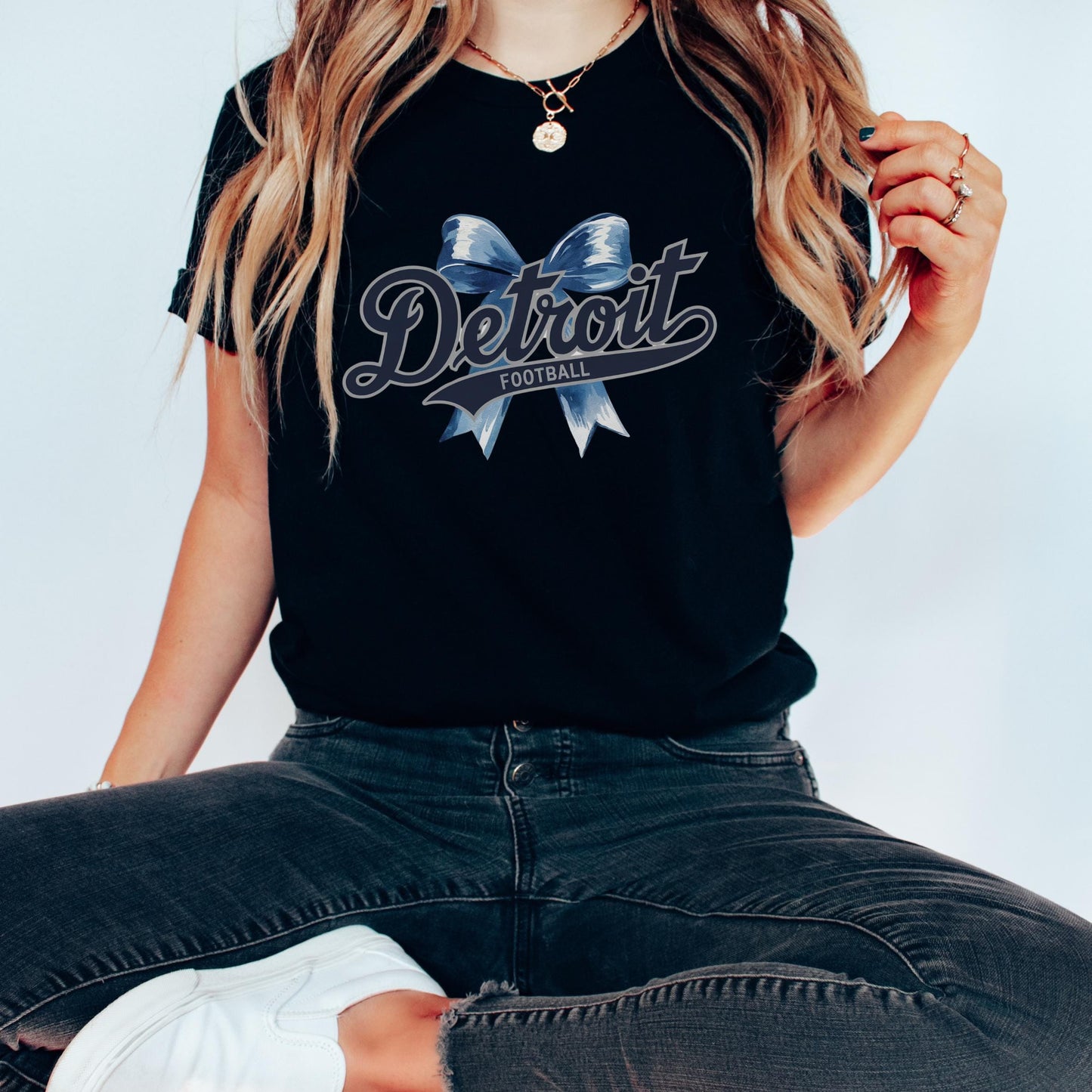 Detroit Football Bow Croquette Comfort Colors Tshirt, Detroit Fan Gift, Detroit Game Day