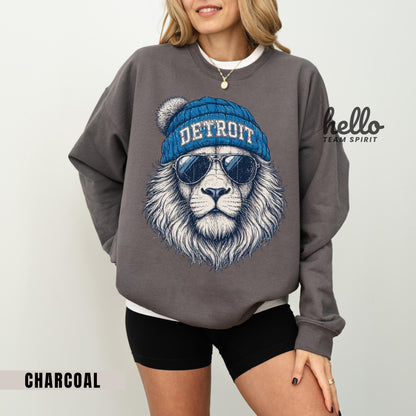 Vintage Detroit Football Sweatshirt: Lion Mascot Game Day Tee