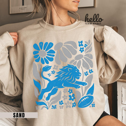 Boho Detroit Football Sweatshirt: Lion Mascot Game Day Tee