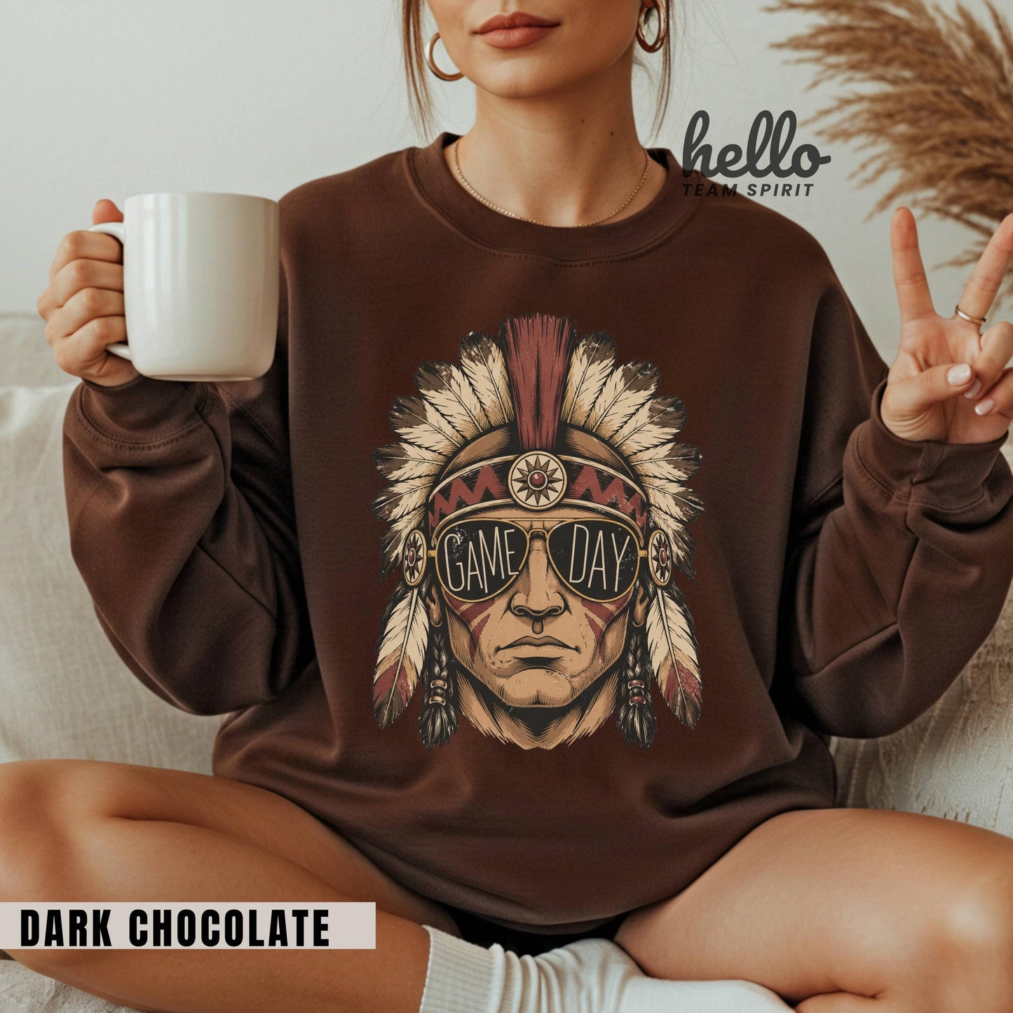 Vintage Indian Mascot Game Day Sweatshirt, Retro Tribal Football Spirit Shirt, Boho Sports Fan Long Sleeve, School Spirit Wear Gift HTS013
