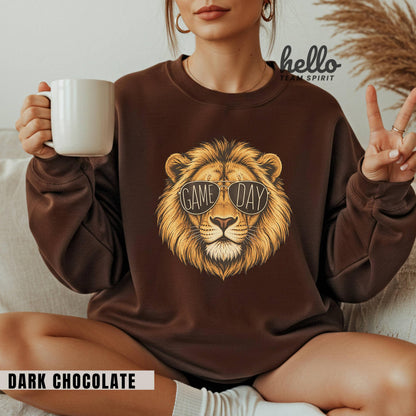 Lion Game Day Sweatshirt, Lion Mascot Detroit Football Shirt, Youth Adult Touchdown Long Sleeve Tee, Spirit Wear Tailgate Party HTS019