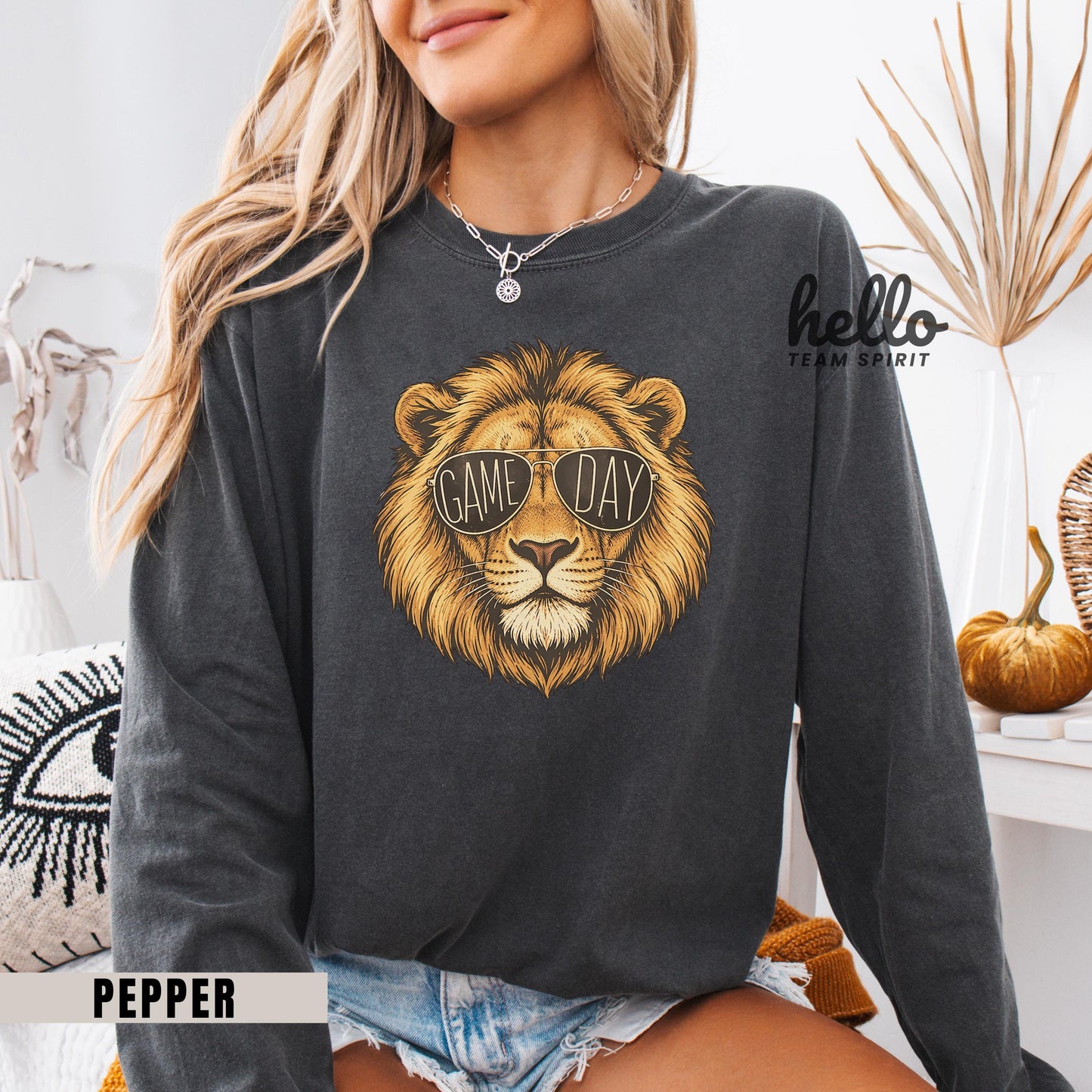Lion Game Day Sweatshirt, Lion Mascot Detroit Football Shirt, Youth Adult Touchdown Long Sleeve Tee, Spirit Wear Tailgate Party HTS019