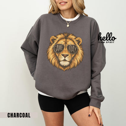 Lion Game Day Sweatshirt, Lion Mascot Detroit Football Shirt, Youth Adult Touchdown Long Sleeve Tee, Spirit Wear Tailgate Party HTS019