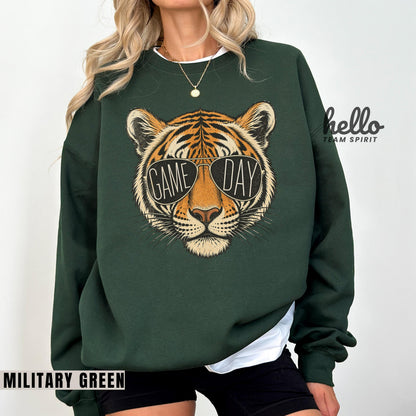 Tigers Game Day Sweatshirt, Retro Tiger Mascot Football Shirt, Team Spirit Tailgate Party Wear, Youth Adult Detroit Gameday Apparel HTS024