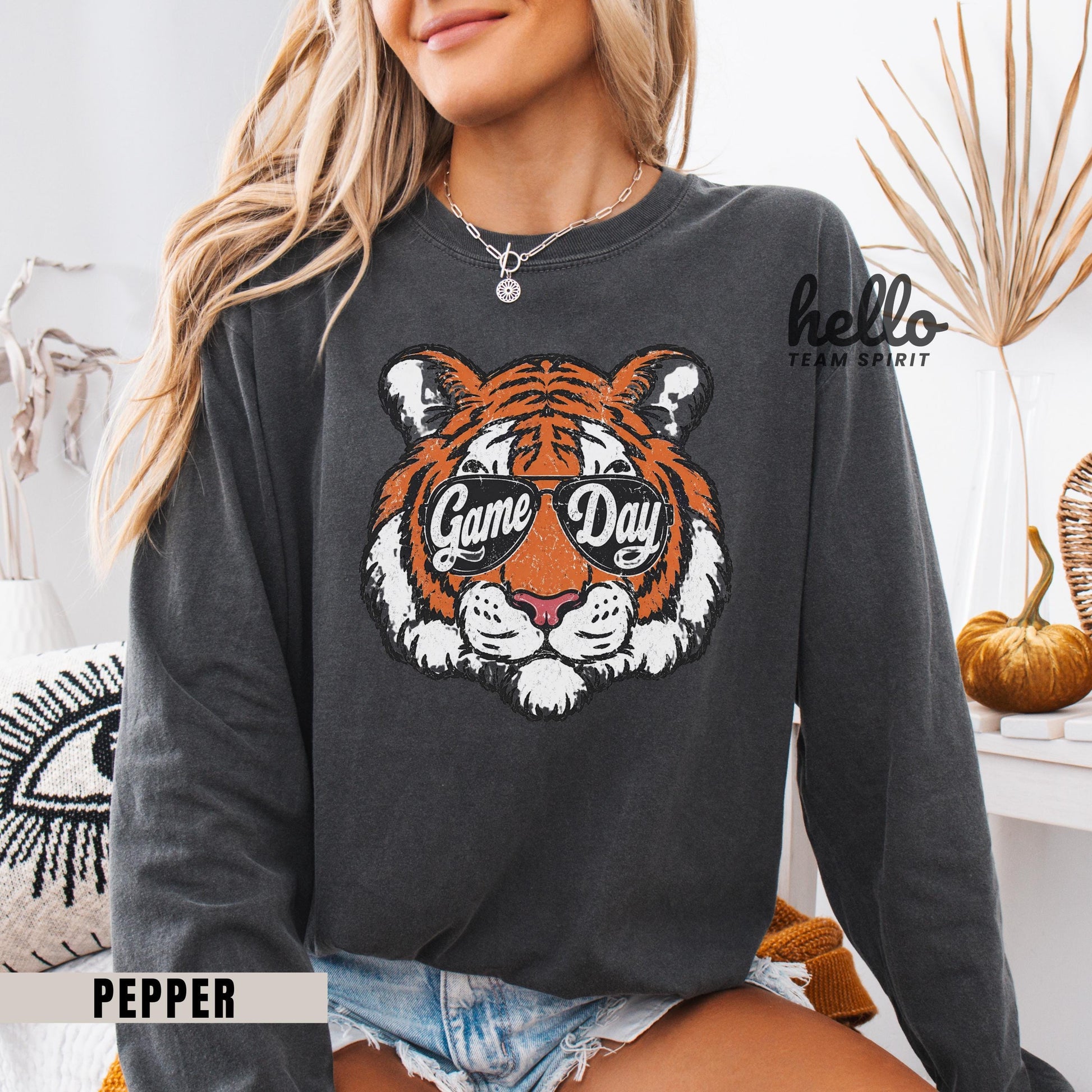 Retro Tigers Game Day Sweatshirt, Tiger Mascot Football Distressed Shirt, Detroit Tailgate Party Outfit, Youth Adult Gameday Apparel HTS025
