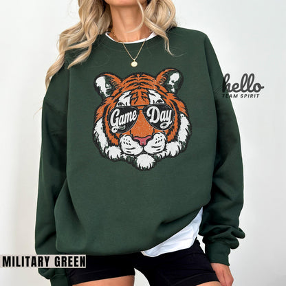 Retro Tigers Game Day Sweatshirt, Tiger Mascot Football Distressed Shirt, Detroit Tailgate Party Outfit, Youth Adult Gameday Apparel HTS025