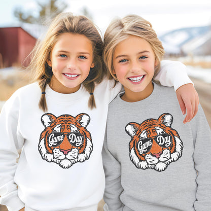 Retro Tigers Game Day Sweatshirt, Tiger Mascot Football Distressed Shirt, Detroit Tailgate Party Outfit, Youth Adult Gameday Apparel HTS025