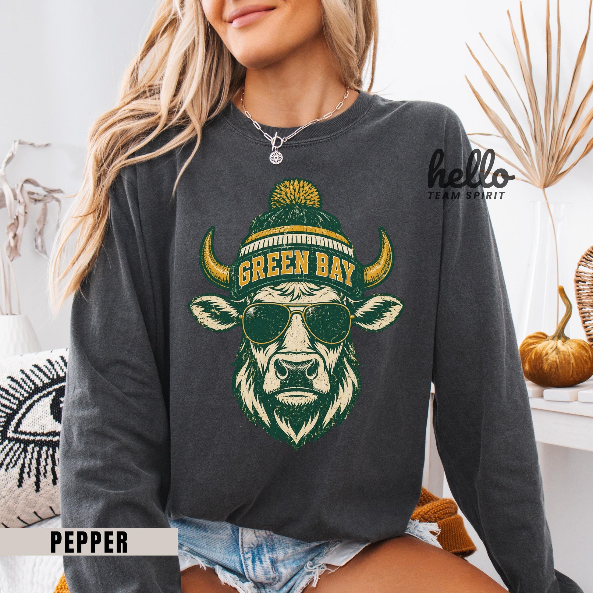 Green Bay Football Mascot Sweatshirt, Retro Game Day Shirt, Wisconsin Tailgate Party, Adult Youth Football Crewneck Sweater Apparel HTS028