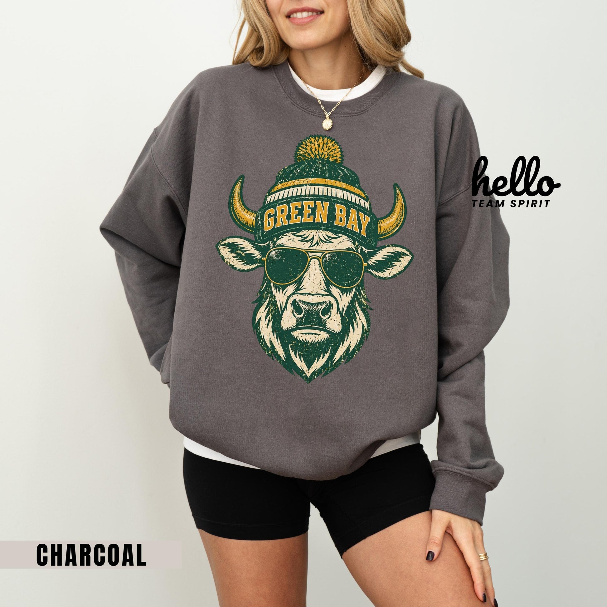 Green Bay Football Mascot Sweatshirt, Retro Game Day Shirt, Wisconsin Tailgate Party, Adult Youth Football Crewneck Sweater Apparel HTS028