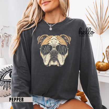 Vintage Bulldog Mascot Game Day Shirt, School Spirit Long Sleeve Tee, Football Fan Sweatshirt, Adult & Youth Spirit Wear HTS-003