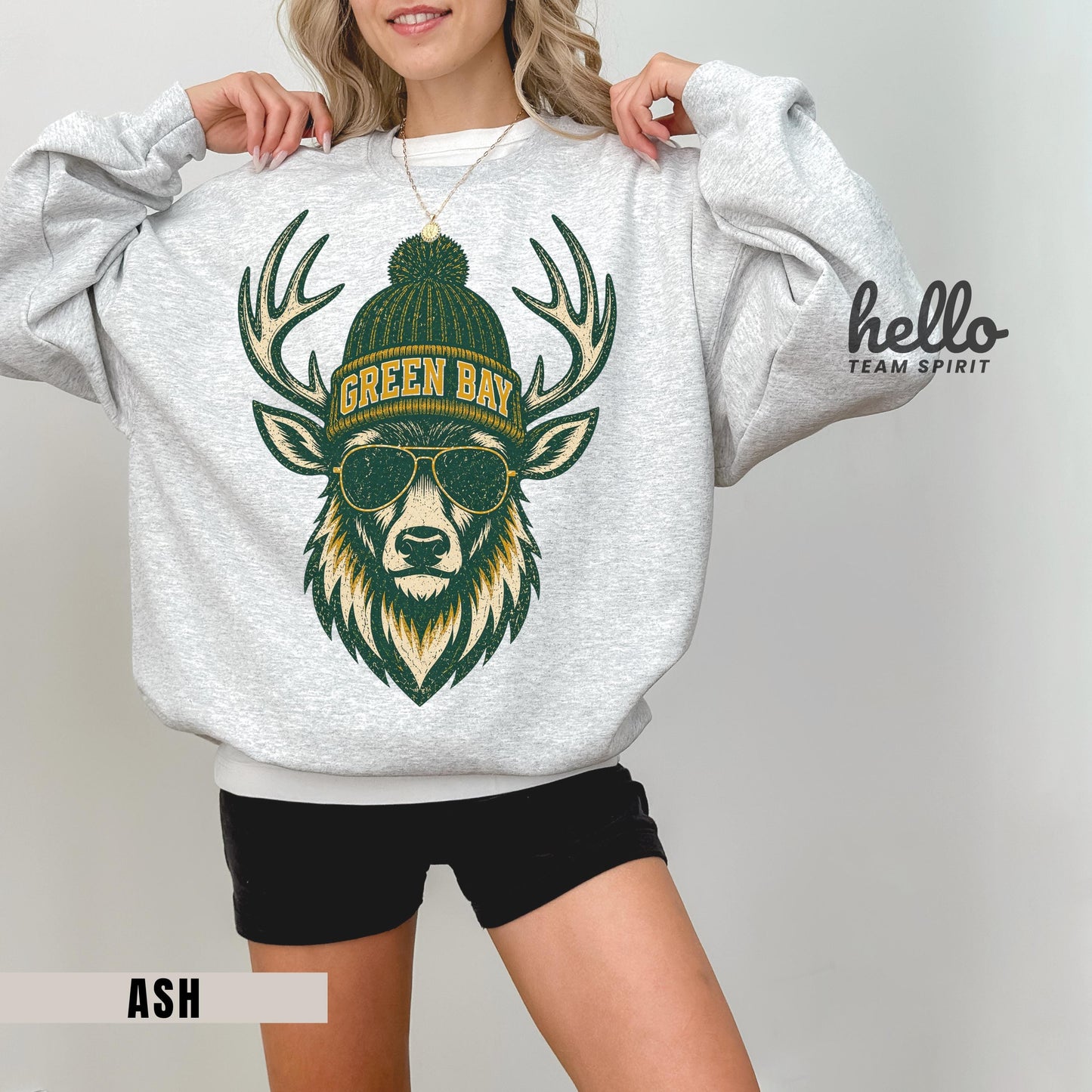 Green Bay Football Deer Mascot Sweatshirt, Retro Game Day Shirt, Team Tailgate Party, Adult Youth Football Crewneck Apparel HTS029