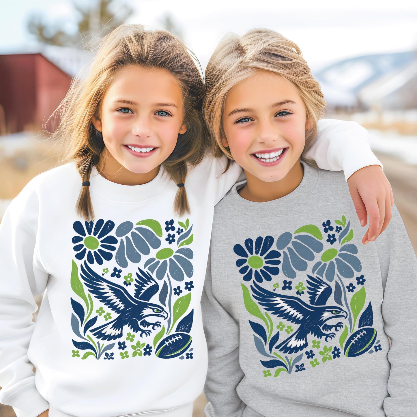 Seattle Football Sweatshirt, Boho Floral Patterned Game Day Shirt, Seahawk mascot Long Sleeve, Adult Youth Crewneck Sweater Apparel HTS033