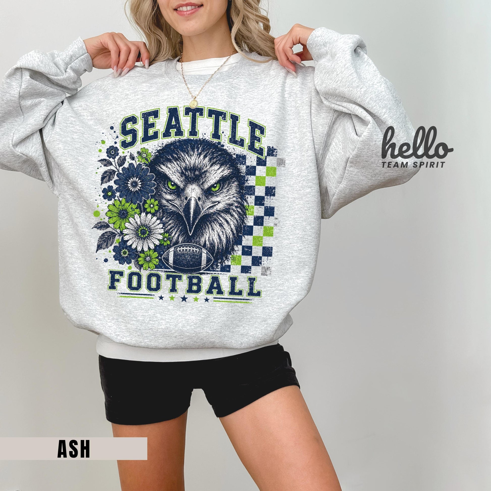 Seattle Football Shirt, Retro seahawk mascot Sweatshirt, Checkered Graphic Long Sleeve, Adult Youth Touchdown Seahawk Crewneck Gift HTS036