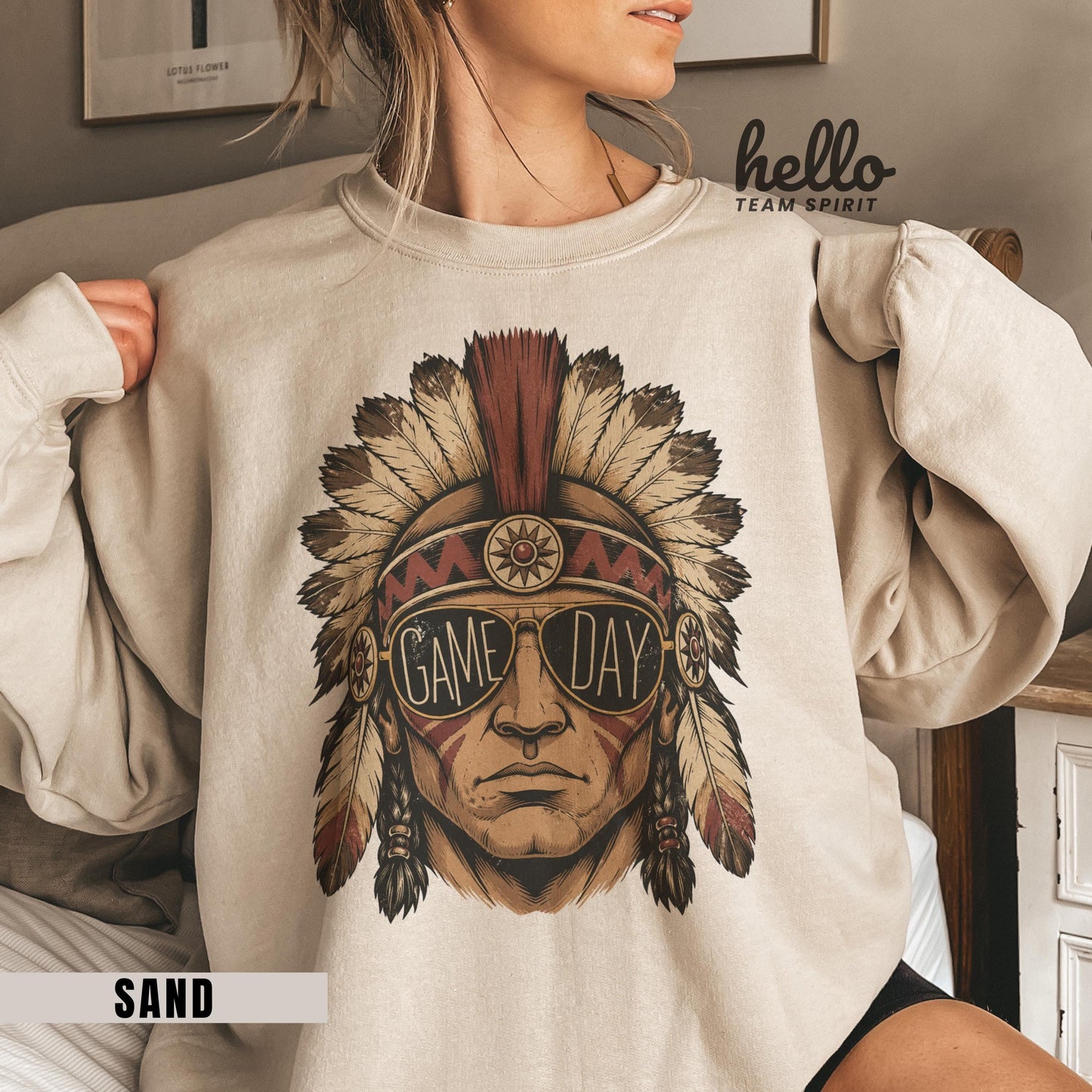 Vintage Indian Mascot Game Day Sweatshirt, Retro Tribal Football Spirit Shirt, Boho Sports Fan Long Sleeve, School Spirit Wear Gift HTS013