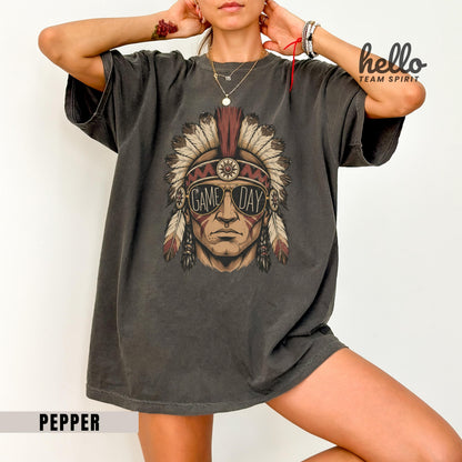 Vintage Indian Mascot Game Day Sweatshirt, Retro Tribal Football Spirit Shirt, Boho Sports Fan Long Sleeve, School Spirit Wear Gift HTS013