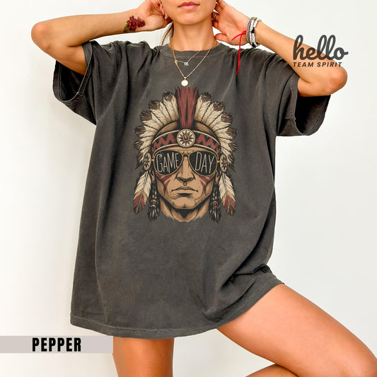 Vintage Indian Mascot Game Day Sweatshirt, Retro Tribal Football Spirit Shirt, Boho Sports Fan Long Sleeve, School Spirit Wear Gift HTS013