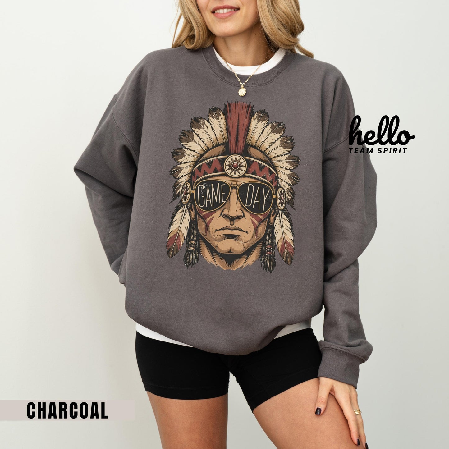 Vintage Indian Mascot Game Day Sweatshirt, Retro Tribal Football Spirit Shirt, Boho Sports Fan Long Sleeve, School Spirit Wear Gift HTS013