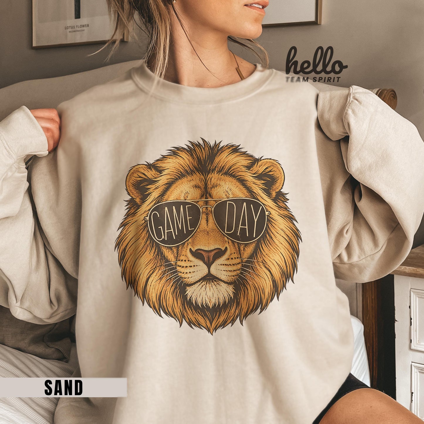 Lion Game Day Sweatshirt, Lion Mascot Detroit Football Shirt, Youth Adult Touchdown Long Sleeve Tee, Spirit Wear Tailgate Party HTS019